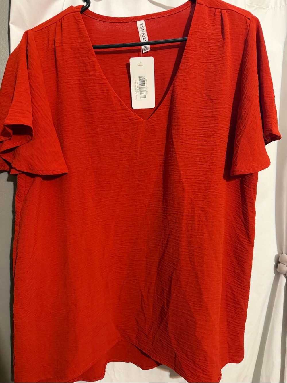 Zenana Outfitters Red V-Neck Flutter Sleeve Top
